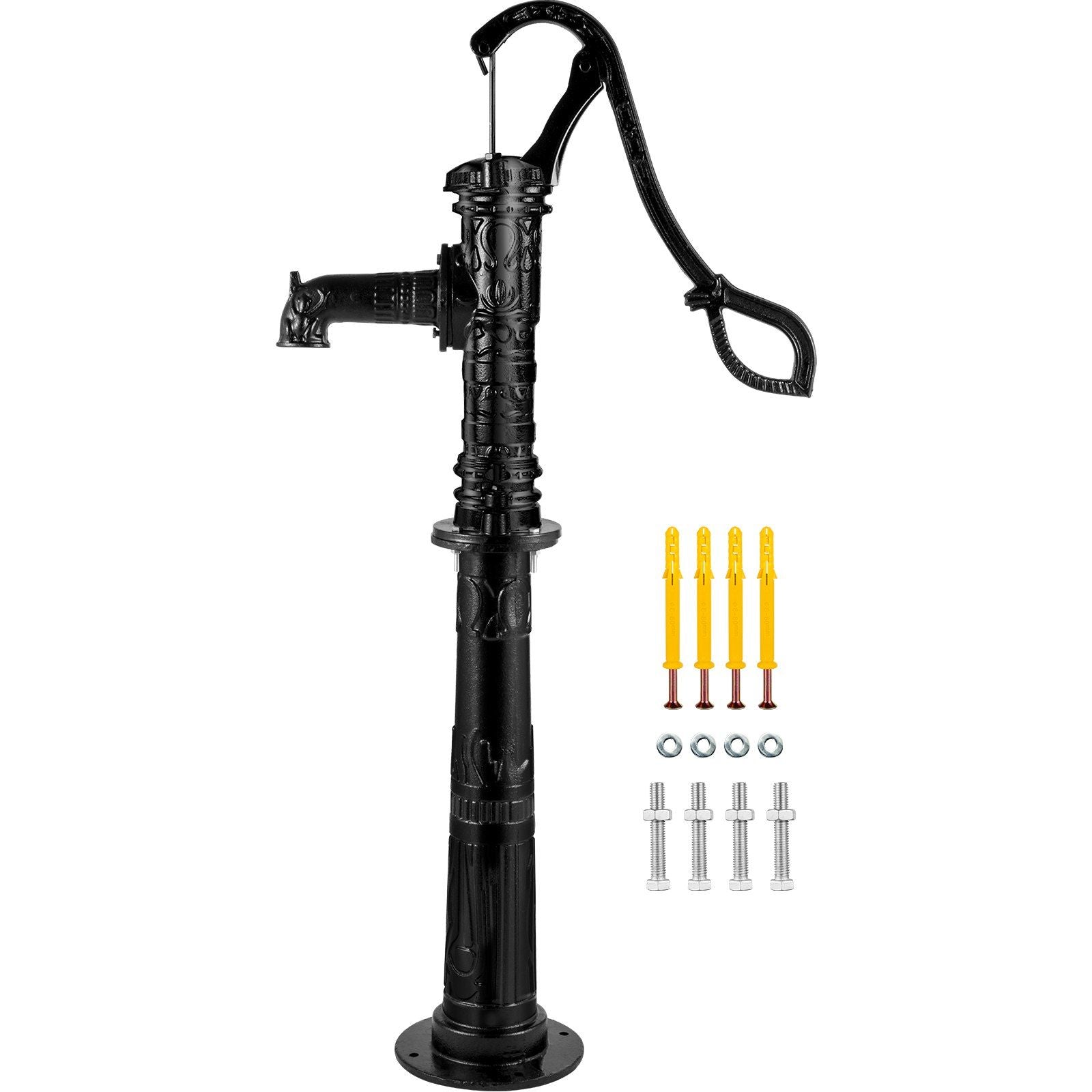 Hand Water Pump w/ Stand 15.7 x 9.4 x 53.1 inch Pitcher Pump & 26 inch Pump Stand w/ Pre-set 1/2" Holes for Easy Installation Rustic Cast Iron Well Pump for Yard Garden Farm Irrigation Black
