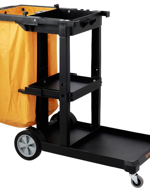 Load image into Gallery viewer, Cleaning Cart, 3-Shelf Commercial Janitorial Cart, 200 lbs Capacity Plastic Housekeeping Cart, with 25 Gallon PVC Bag, 47 x 20 x 38.6in, Yellow&amp;Black
