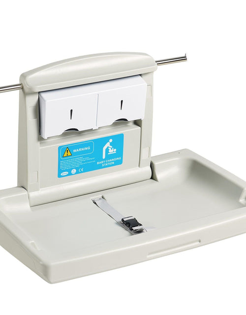Load image into Gallery viewer, Wall-Mounted Baby Changing Station, Horizontal Foldable Diaper Change Table with Safety Straps and Hanging Rods, Use in Commercial Bathrooms, Daycare Centers for Newborns &amp; Infant
