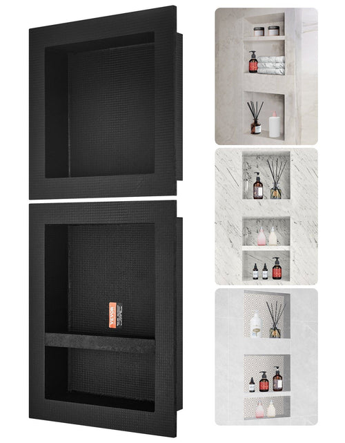 Load image into Gallery viewer, Shower Niche Ready for Tile 16" x 16" &amp; 16" x 20", Triple Shelf Organizer, Square Corners Wall-inserted Niche Recessed, Sealed Protection Modern Soap Storage Niche for Shower Bathroom, Black
