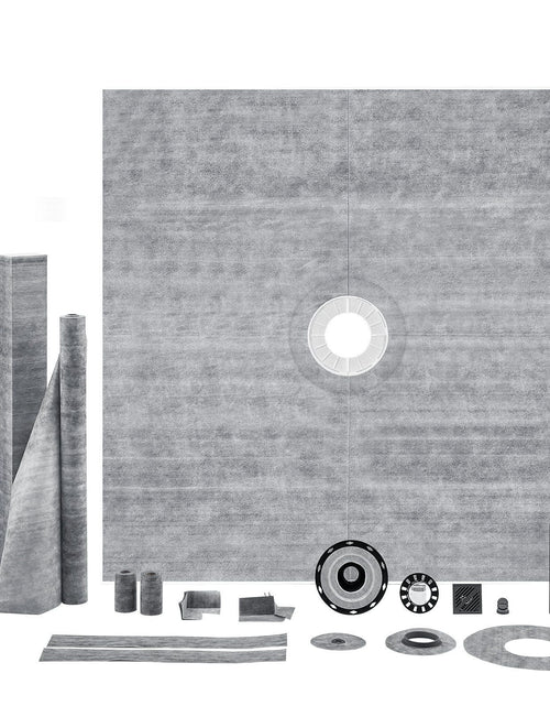 Load image into Gallery viewer, Shower Curb Kit, 72"x72" Shower Pan Kit with 2" ABS Central Flange, 4" Stainless Steel Grate, Waterproof Shower Curb &amp; Membrane &amp; Strip, Shower Pan Slope Sticks Fit for Bathroom
