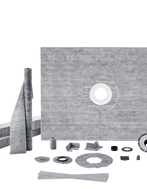 Load image into Gallery viewer, Shower Curb Kit, 60"x48" Shower Pan Kit with 2" ABS Central Flange, Waterproof Membrane, Stainless Steel Grate and Joint Sealant, Shower Pan Slope Sticks Fit for Bathroom
