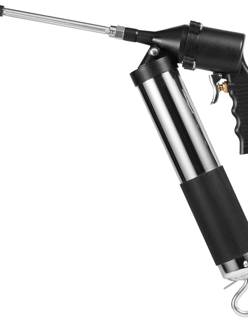 Load image into Gallery viewer, Air Operated Grease Gun, 6000PSI, 14 OZ/400 CC Capacity Heavy Duty Pneumatic Grease Gun, with 18.5 Inch Flexible Hose, 1 Black Flat Coupler Pointed Coupler Bent Metal Pipe Locking Clamp Coupler
