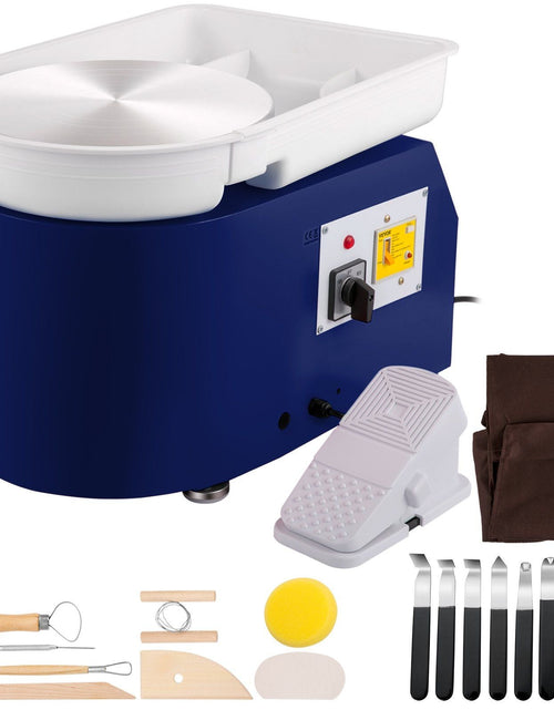 Load image into Gallery viewer, Pottery Wheel 28cm Pottery Forming Machine with Detachable Basin Foot Pedal Control 350W Art Craft DIY Clay Tool for Art Craft Work and Home DIY Blue, 18 Piece
