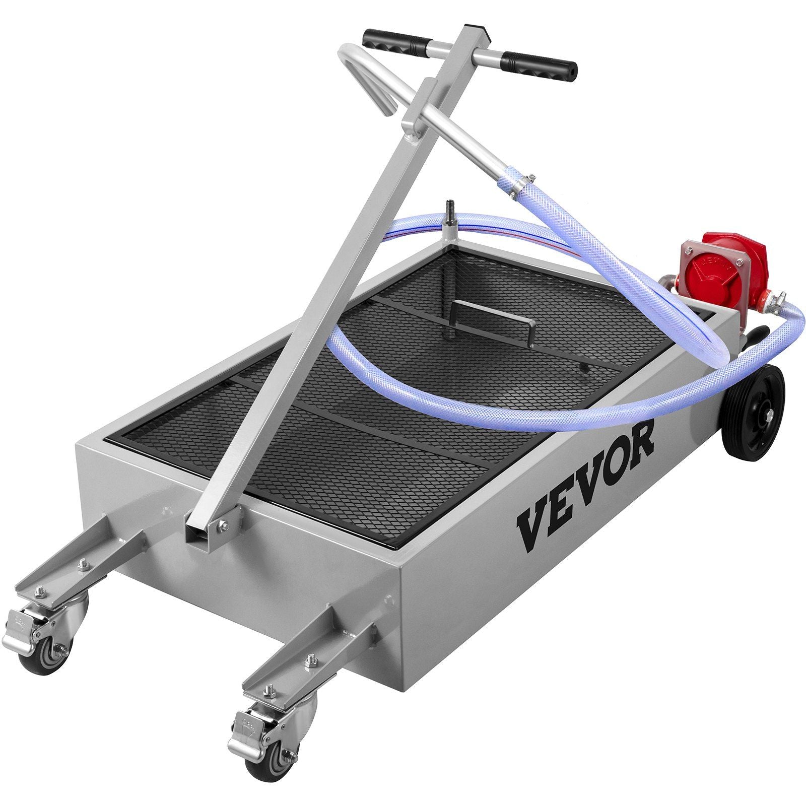 Oil Drain Pan 15 Gallon Oil Drain Tank, 57L Low Profile Oil Drain Pan, Large Capacity Oil Change Pan, Foldable Hand, with Pump, Hose, Swivel Casters Wheels for Car, SUV, Trucks Oil Draining