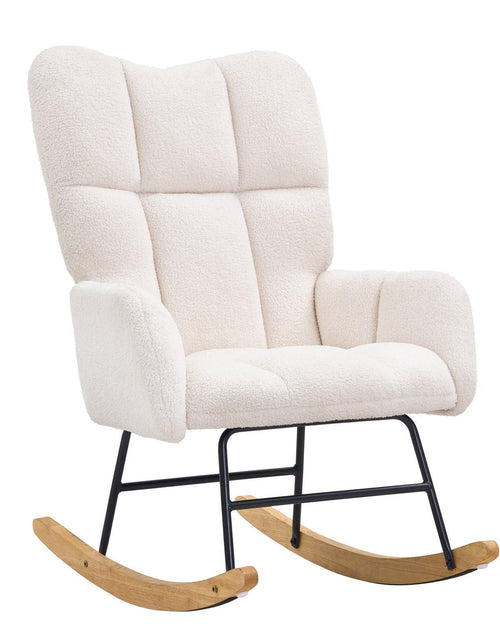 Load image into Gallery viewer, Rocking Chair Nursery, Glider Rocking Chair with Soft Seat and High Backrest, 250 lbs Weight Capacity Teddy Fabric, Upholstered Glider Rocker Chair for Nursery, Bedroom, Living Room, Ivory White
