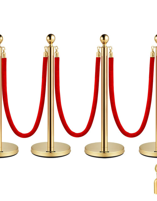 Load image into Gallery viewer, 4PCS Gold Stanchion Posts Queue, 38 Inch Red Velvet Rope, Crowd Control Barriers Queue Line Rope, Barriers for Party Supplies
