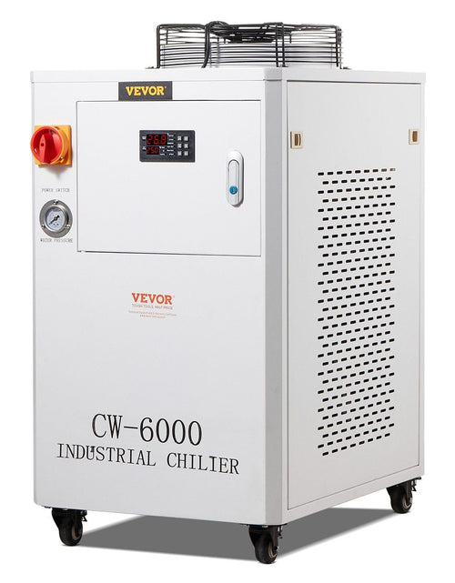 Load image into Gallery viewer, Industrial Water Chiller, CW6000, 1500W Industrial Water Cooler Cooling System with Compressor 15L Water Tank Capacity 65 L/min Max Flow Rate, for CO2 Laser Engraving Machine Cooling Machine
