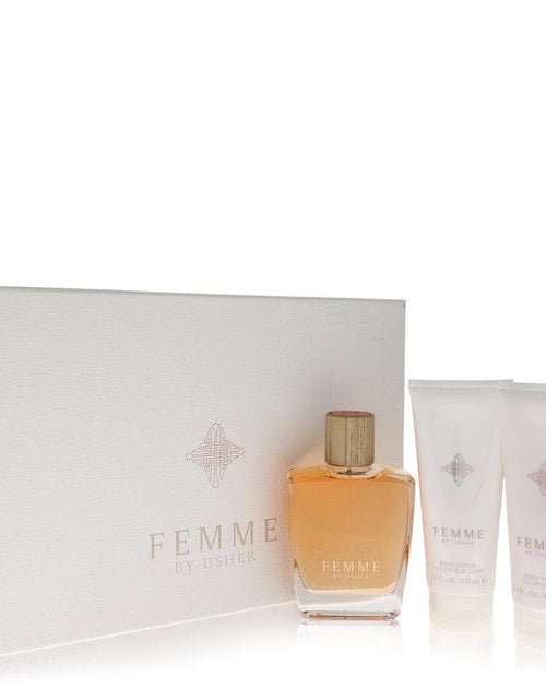 Load image into Gallery viewer, Usher Femme by Usher Gift Set - 3.4 oz Eau De Parfum Spray + 3.4 oz Body Lotion + 3.4 oz Shower Gel

