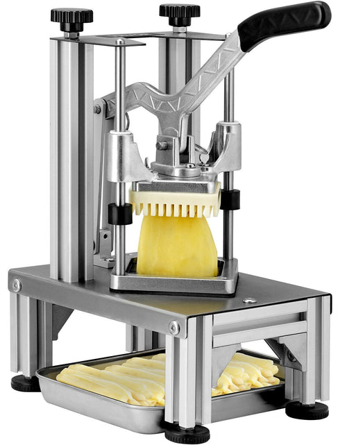 Load image into Gallery viewer, Commercial French Fry Cutter with 4 Replacement Blades, 1/4″ &amp; 3/8″ Blade Easy Dicer Chopper, 6-wedge Slicer &amp; 6-wedge Apple Corer, Lemon Potato Cutter for French Fries with Tray and Handle
