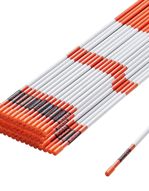 Load image into Gallery viewer, Driveway Markers, 100 PCS 48 inch, 0.4 inch Diameter, Orange Fiberglass Poles Snow Stakes with Reflective Tape, 12" Steel Drill Bit &amp; Protection Gloves for Parking Lots, Walkways Easy Visibility
