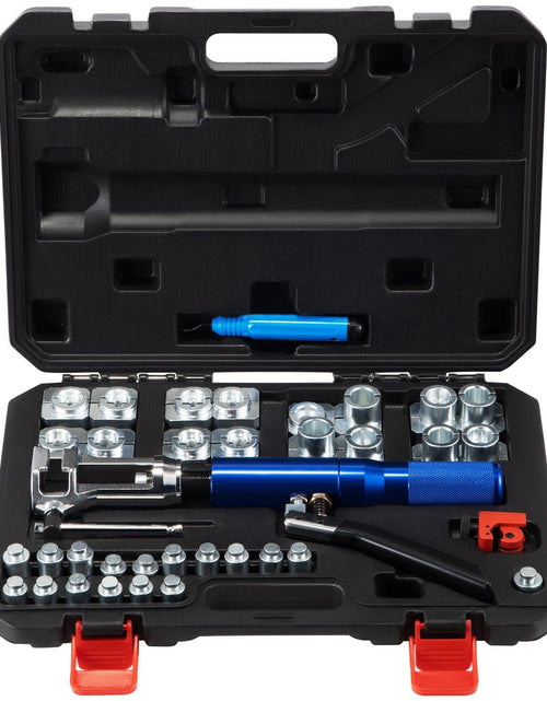 Load image into Gallery viewer, Hydraulic Flaring Tool Kit, 45° Double Flaring Tool, Brake Repair Brake Flaring Tools for 3/16"-1/2", Brake Flare Tool with Tube Cutter and Deburrer, 32 PCS Tube Flaring Tools for Copper Lines
