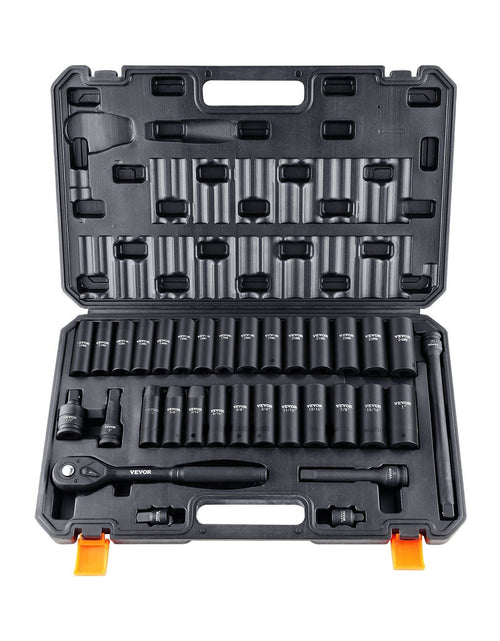 Load image into Gallery viewer, 1/2" Drive Impact Socket Set, 33 Piece Socket Set SAE 3/8"-1" and Metric 10-24mm, 6 Point Cr-V Alloy Steel for Auto Repair, Easy-to-Read Size Markings, Rugged Construction, Includes Storage Case
