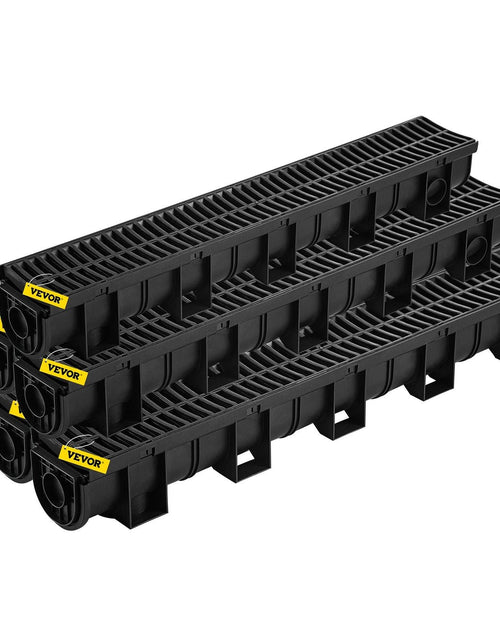 Load image into Gallery viewer, Trench Drain System, Channel Drain with Plastic Grate, 5.9x5.1-Inch HDPE Drainage Trench, Black Plastic Garage Floor Drain, 6x39 Trench Drain Grate, with 6 End Caps, for Garden, Driveway-6 Pack
