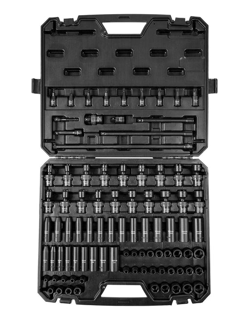 Load image into Gallery viewer, 3/8" Drive Impact Socket Set, SAE 1/4"-3/4" and Metric 6-19mm 90 Piece Socket Set, 6 Point Cr-Mo Alloy Steel for Auto Repair, Includes Extension Bars Universal Joint Adapter Lock Storage Case
