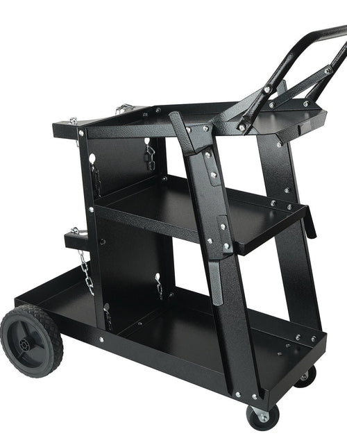 Load image into Gallery viewer, Welding Cart, 3-Tier Welder Cart Heavy Duty with 400 Lbs Weight Capacity, 360° Swivel Wheels, Tank Storage Safety Chains, Rolling MIG Welder Cart for TIG, ARC, MMA, Plasma Cutter Welding Machine

