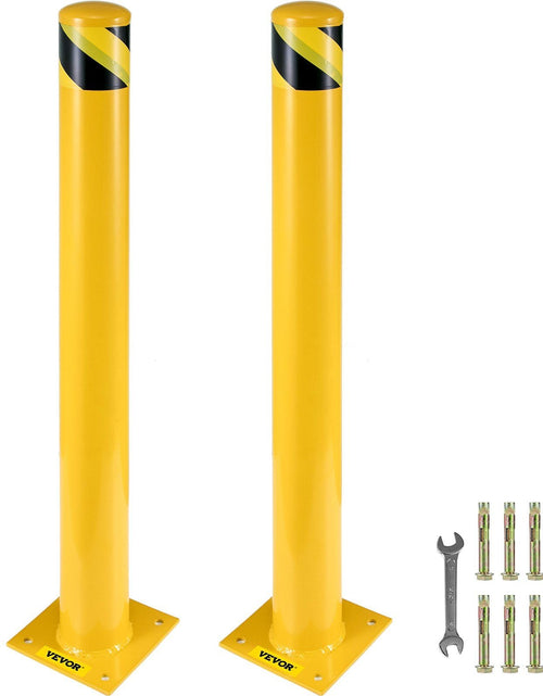 Load image into Gallery viewer, Safety Bollard, 36 Inch Height Bollard Post, 5.5 Inch Diameter Steel Pipe Safety Bollard Post, Yellow Steel Bollard, Steel Safety Bollard with 8 Anchor Bolts, Perfect for Traffic-Sensitive Area
