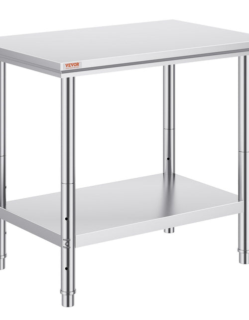 Load image into Gallery viewer, Stainless Steel Prep Table, 35 x 24 x 31 Inch, 700 lbs Load Capacity, Heavy Duty Metal Worktable with 3 Adjustable Height Levels, Commercial Workstation for Kitchen Garage Restaurant Backyard
