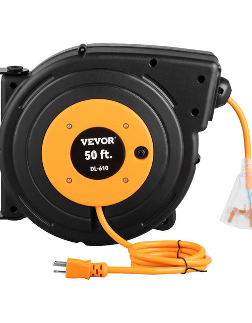 Load image into Gallery viewer, 50ft Retractable Extension Cord Reel 14AWG/3CSJTOW Power Cord Reel
