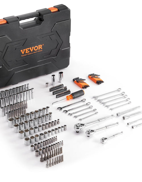 Load image into Gallery viewer, Mechanics Tool Set and Socket Set, 1/4" 3/8" 1/2" Drive Deep and Standard Sockets, 205 Pcs SAE and Metric Mechanic Tool Kit with Bits, Combination Wrench, Hex Wrenches, Accessories, Storage Case
