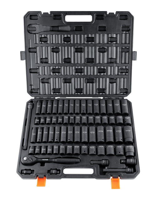 Load image into Gallery viewer, 1/2" Drive Impact Socket Set, 65 Piece Socket Set SAE 3/8" to 1-1/4" and Metric 10-24mm, 6 Point Cr-V Alloy Steel for Auto Repair, Rugged Construction, Easy-to-Read Size Markings, Storage Case
