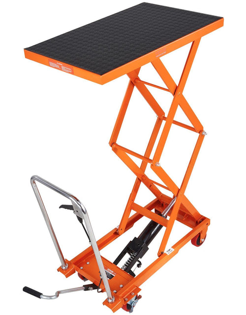 Load image into Gallery viewer, Hydraulic Lift Table Cart, 330lbs Capacity 50" Lifting Height, Manual Double Scissor Lift Table with 4 Wheels and Non-slip Pad, Hydraulic Scissor Cart for Material Handling and Transportation

