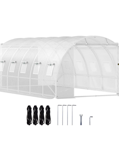Load image into Gallery viewer, Walk-in Tunnel Greenhouse, 20 x 10 x 7 ft Portable Plant Hot House w/ Galvanized Steel Hoops, 3 Top Beams, Diagonal Poles, 2 Zippered Doors &amp; 12 Roll-up Windows, White
