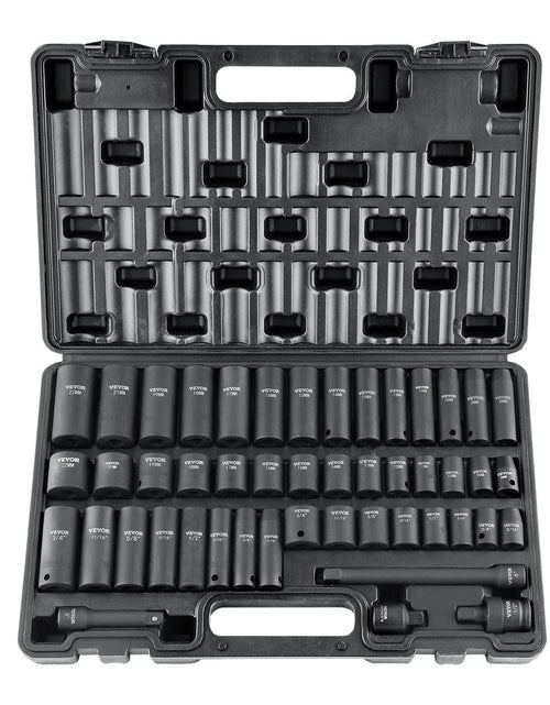 Load image into Gallery viewer, 3/8" Drive Impact Socket Set, 48 Piece Socket Set SAE (5/16" -3/4") &amp; Metric (8-22mm)6 Point Cr-V Drive Extension Bar Universal Joint &amp; Power Drill Adapter Includes Storage Case

