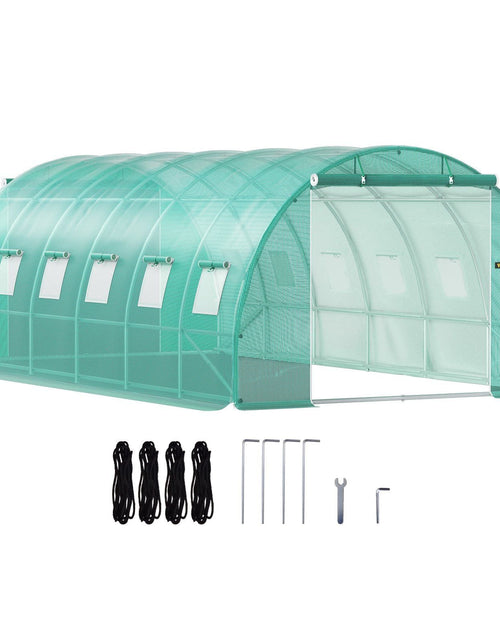 Load image into Gallery viewer, Walk-in Tunnel Greenhouse, 20 x 10 x 7 ft Portable Plant Hot House w/ Galvanized Steel Hoops, 3 Top Beams, Diagonal Poles, 2 Zippered Doors &amp; 12 Roll-up Windows, Green
