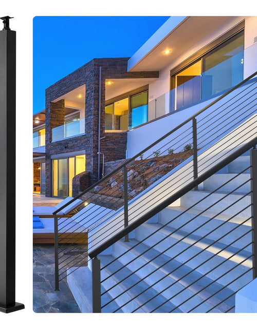 Load image into Gallery viewer, Cable Rail Post Level Deck Stair Post 42 x 1.97 x 1.97" Cable Handrail Post Stainless Steel Brushed Finishing Deck Railing DIY Picket Without Hole Stair Railing Kit with Mount Bracket Black
