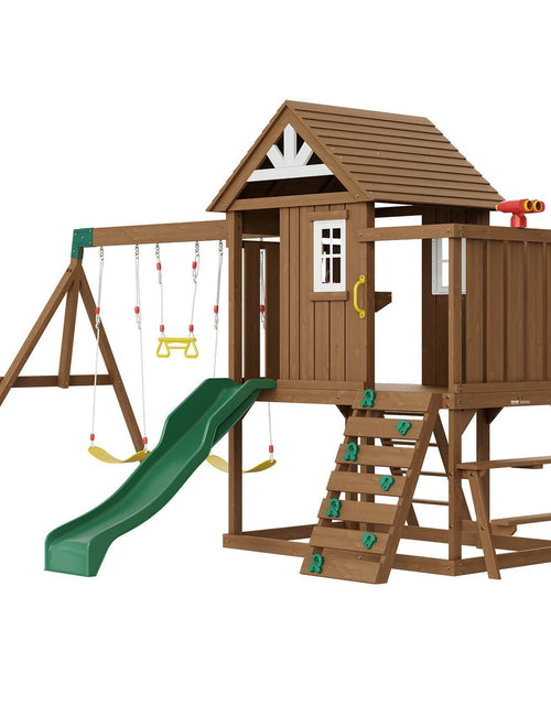 Load image into Gallery viewer, Wooden Swing Set 9 IN 1 Outdoor Playground Sets 6 FT Slide Upper Fort
