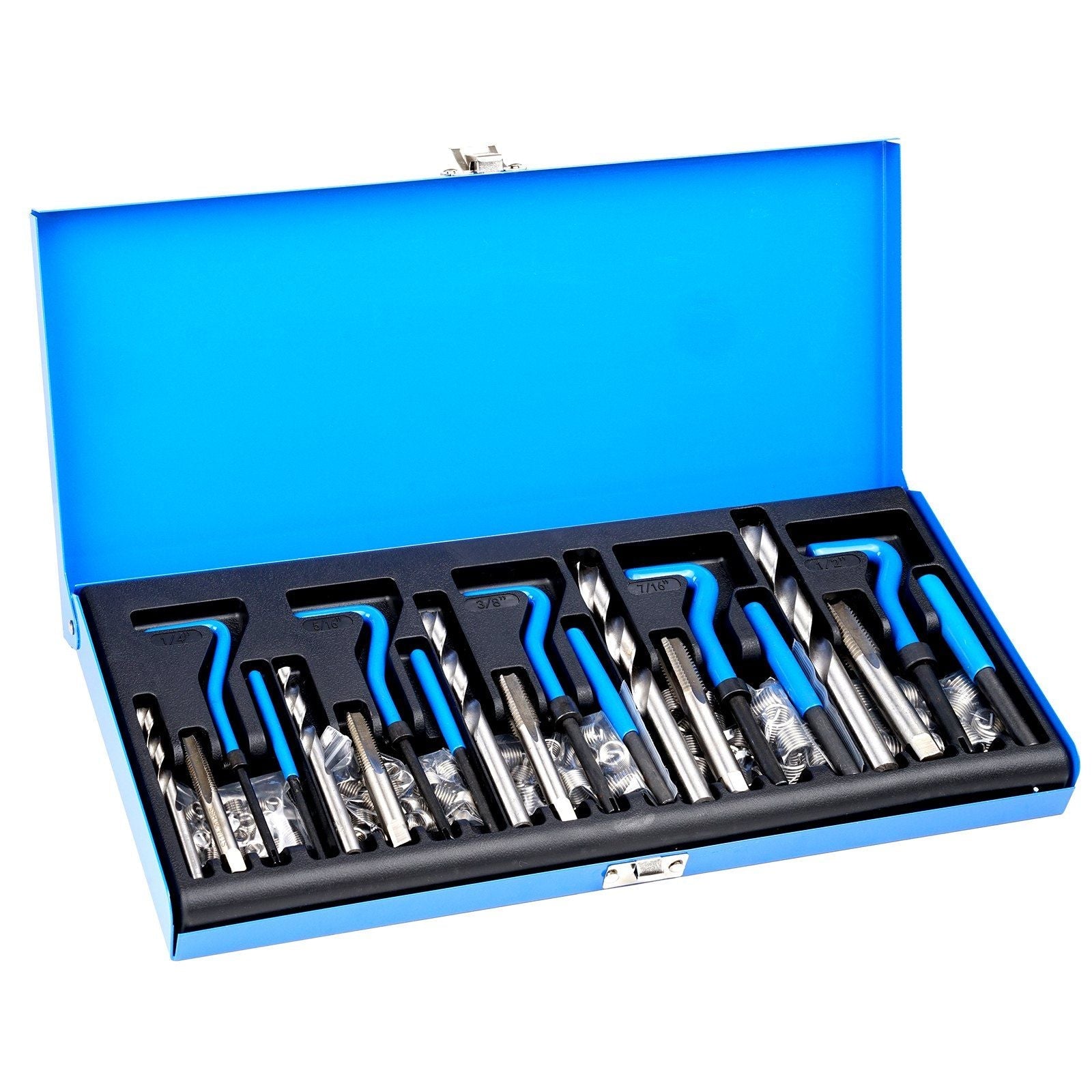 131 PCS Helicoil Thread Repair Kit SAE Tool 1/4 5/16 3/8 7/16 1/2 in UNC
