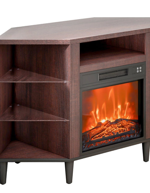 Load image into Gallery viewer, Fireplace TV Stand for TVs 42", Media Storage Corner with 18" Fireplace, Storage Drawers &amp; Cabinets, Pastoral TV Console Table with 20 LED Lights, Remote Control and Timer for Living Room, Brown

