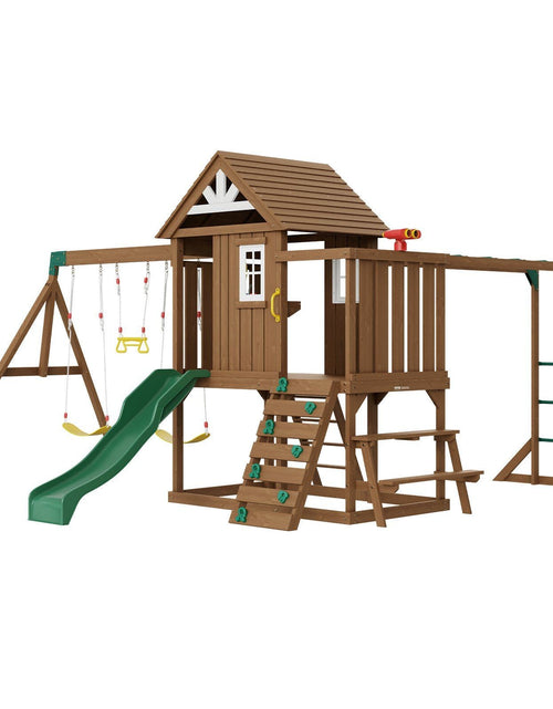 Load image into Gallery viewer, Wooden Swing Set 10 IN 1 Outdoor Playground Sets 6 FT Slide Upper Fort
