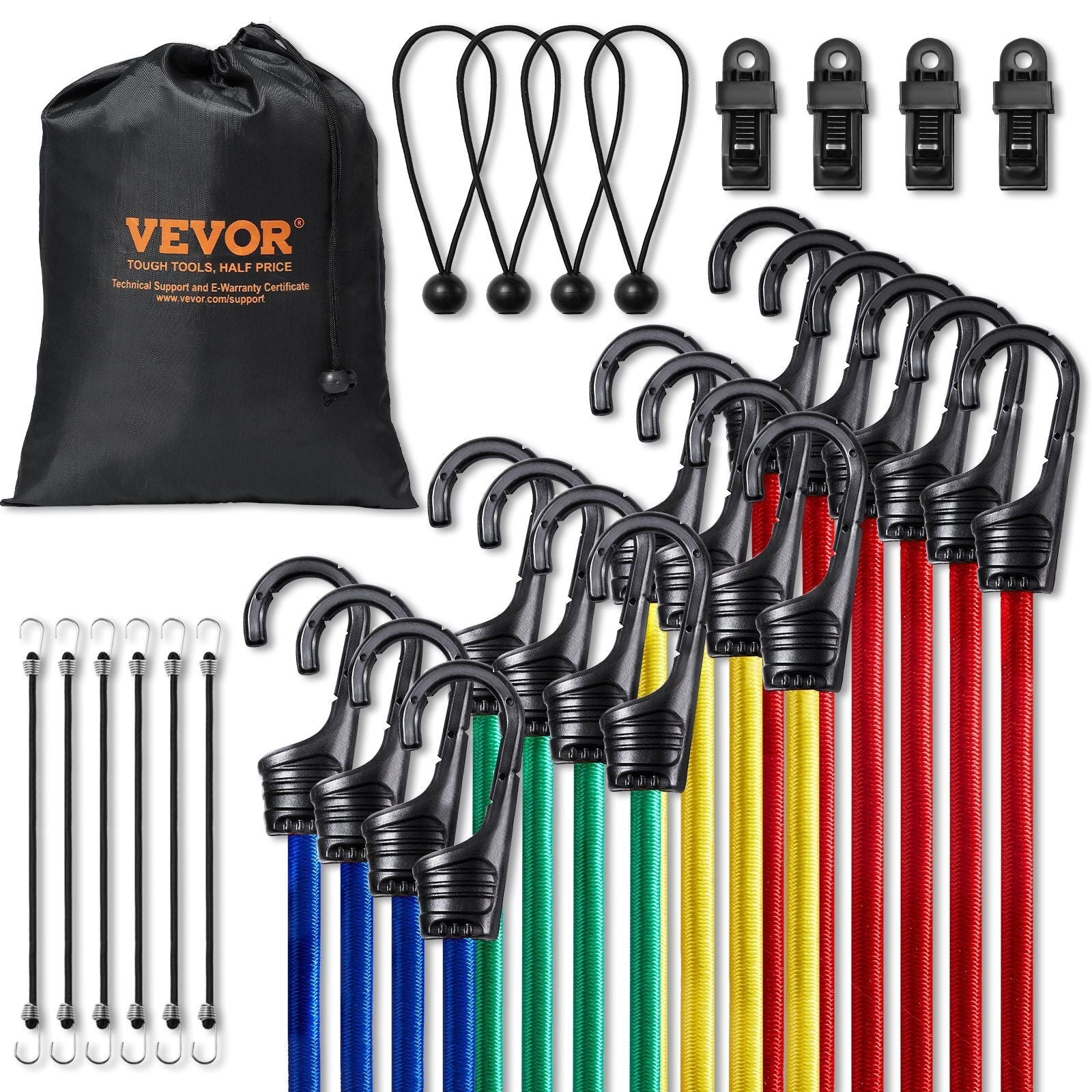 32 Pcs Bungee Cords Set 8 mm Heavy Duty Bungee Straps with A3 Steel Hooks