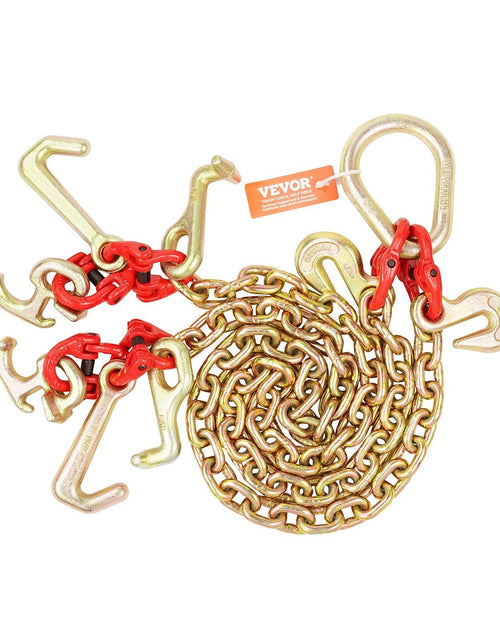 Load image into Gallery viewer, 5/16" x 3' G80 Tow Chain V-Chain Bridle RTJ &amp; Grab Hooks Wrecker 10800 lbs
