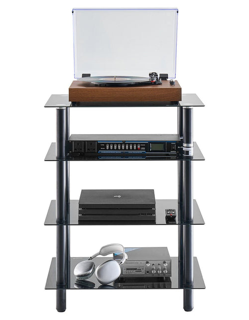 Load image into Gallery viewer, 4-Tier AV Media Stand Strengthened Tempered Glass Audio-Video Media Stand, AV Media Stand Corner Shelf Corner Shelves Component Cabinet Stereo Audio Rack Stand Tower Perfect for DVD Players
