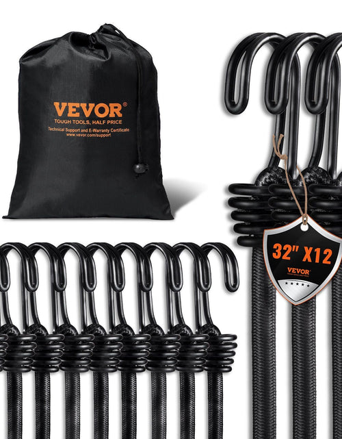 Load image into Gallery viewer, 12 Pcs Bungee Cords with Hooks 32 In Heavy Duty Bungee Straps 8 mm Black
