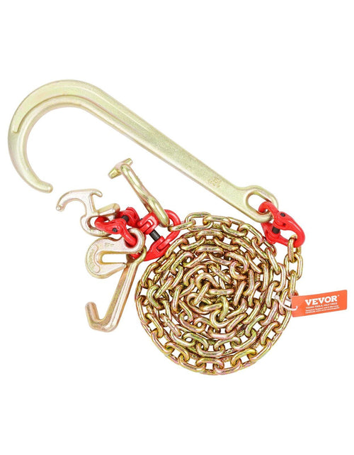 Load image into Gallery viewer, 5/16"x6' G80 Tow Chain 15" J Hook Long Shank RTJ &amp; Grab Hooks Wrecker Tie
