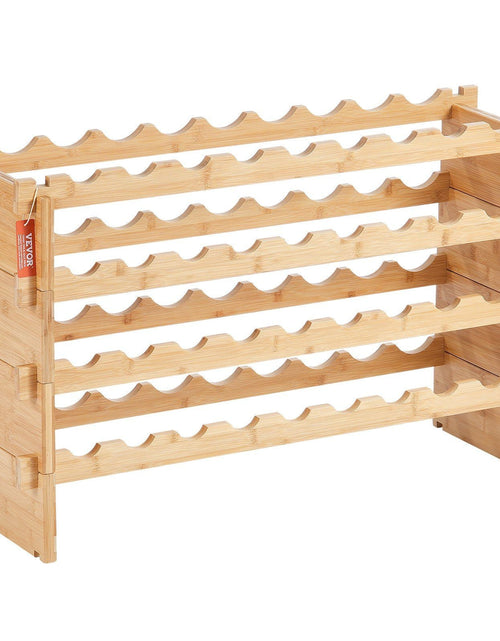 Load image into Gallery viewer, 36 Bottle Stackable Modular Wine Rack Bamboo Wood Display Shelf 4-Tier

