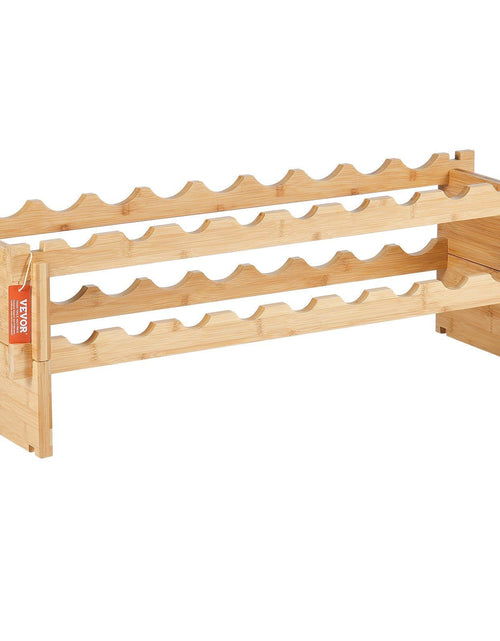 Load image into Gallery viewer, 18 Bottle Stackable Modular Wine Rack Bamboo Wood Display Shelf 2-Tier
