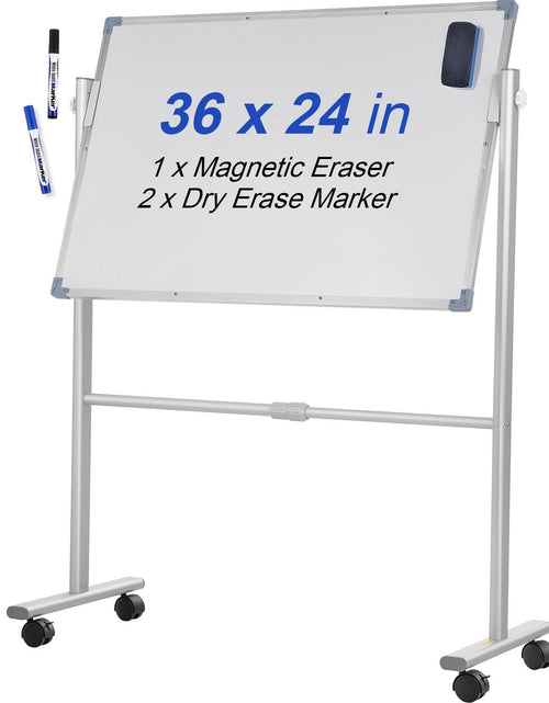 Load image into Gallery viewer, Mobile Magnetic Whiteboard, 36 x 24 Inch, Double Sided, 360 Degree Reversible Rolling Dry Erase Board, Height Adjustable with Aluminum Frame and Lockable Swivel Wheels, for Office School Home
