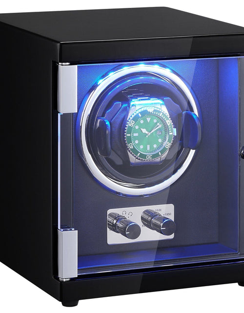 Load image into Gallery viewer, Watch Winder, Single Watch Winder for Men's and Women's Automatic Watch, with Super Quiet Japanese Mabuchi Motor, Blue LED Light and Adapter, High-Density Board Shell and Black PU
