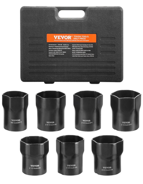 Load image into Gallery viewer, Wheel Bearing Locknut Socket Set 1/2 in Drive 7 Pcs SAE and Metric 6-Point
