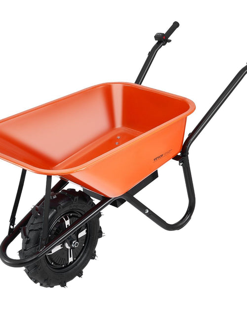 Load image into Gallery viewer, Electric Wheelbarrow Cart, 500W Powered Utility Garden Wagon Dump Cart, 4 Cu. Ft. Load &amp; 330 lbs Capacity with Metal Handle &amp; 16" Track Wheels, One Wheel Barrow Yard Cart &amp; Wagons for Lawn Farm
