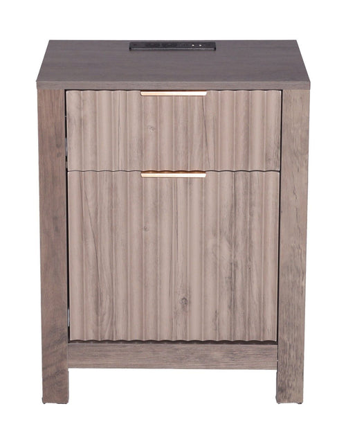 Load image into Gallery viewer, Farmhouse End Table Square Night Stand with USB &amp; Outlets Set of 2 Gray
