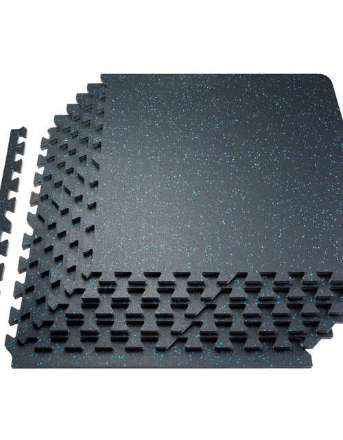 Load image into Gallery viewer, 25 PCS 0.56" Thick Gym Floor Mats, 24"x24" EVA Foam &amp; Rubber Top Interlocking Workout Mats with 100 sq.ft Coverage, Waterproof Exercise Puzzle Flooring for Gym, Home, Basement, Black &amp; Blue
