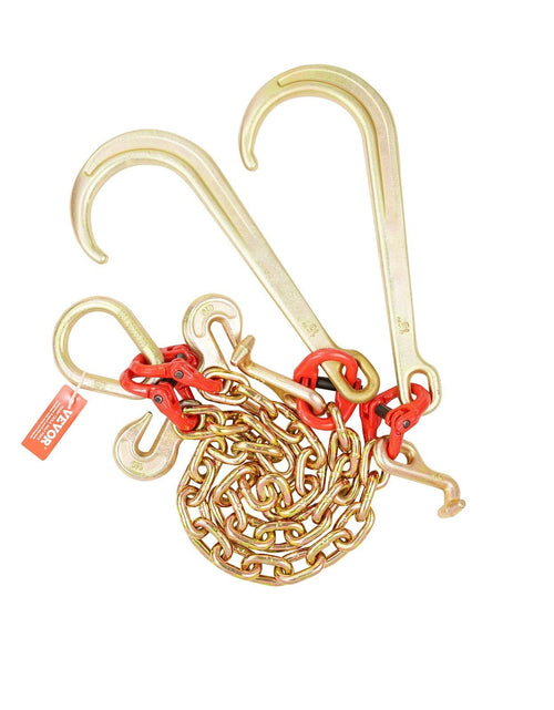 Load image into Gallery viewer, 3/8"x2' G80 Tow Chain J Hook V-Chain Bridle Grab &amp; T Hook Wrecker 15600lbs
