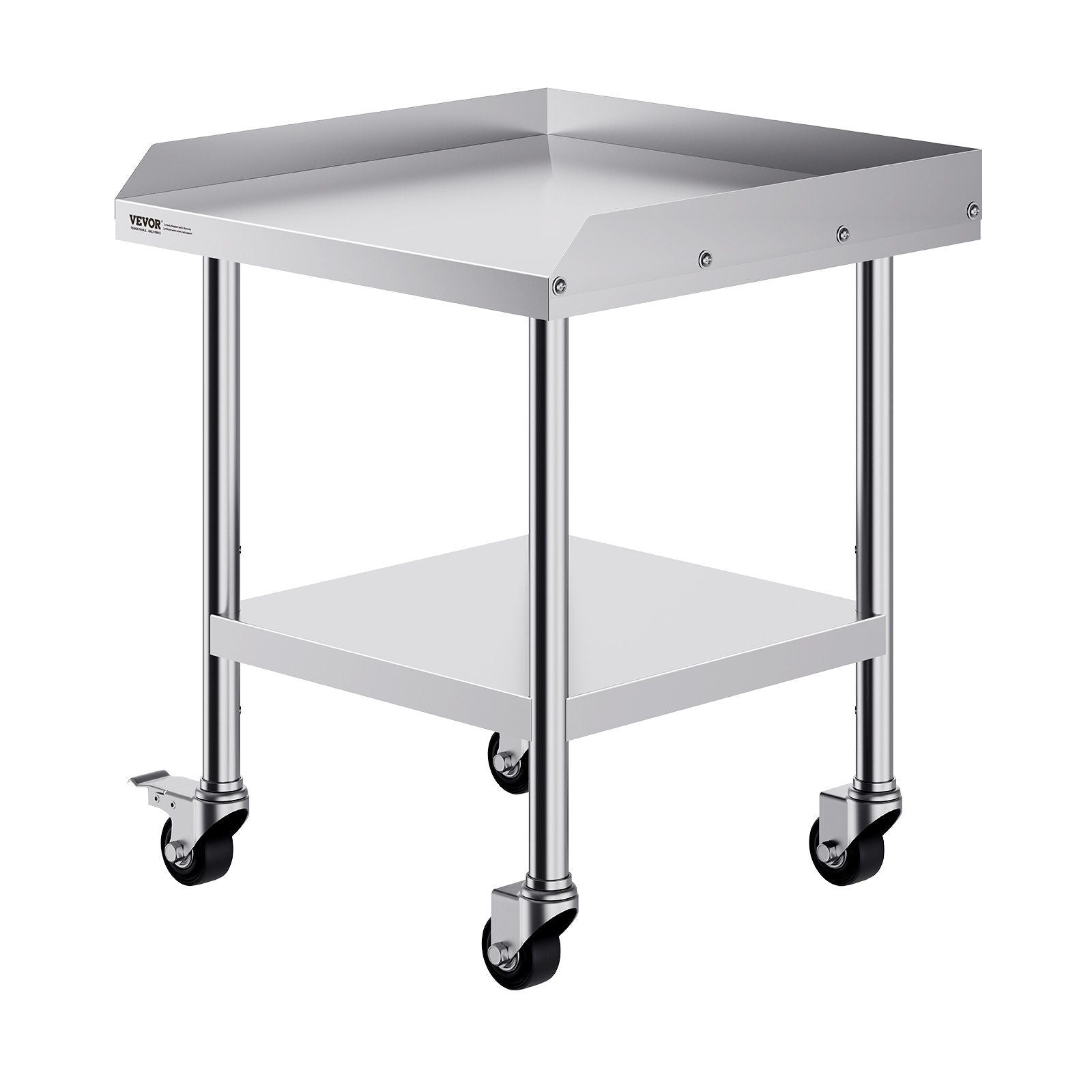 Stainless Steel Work Table, 24 x 24 x 30 Inch Commercial Food Prep Worktable with 4 Wheels, Casters, 3-Sided Backsplash Heavy Duty Prep Worktable, Metal Work Table for Restaurant Home Hotel