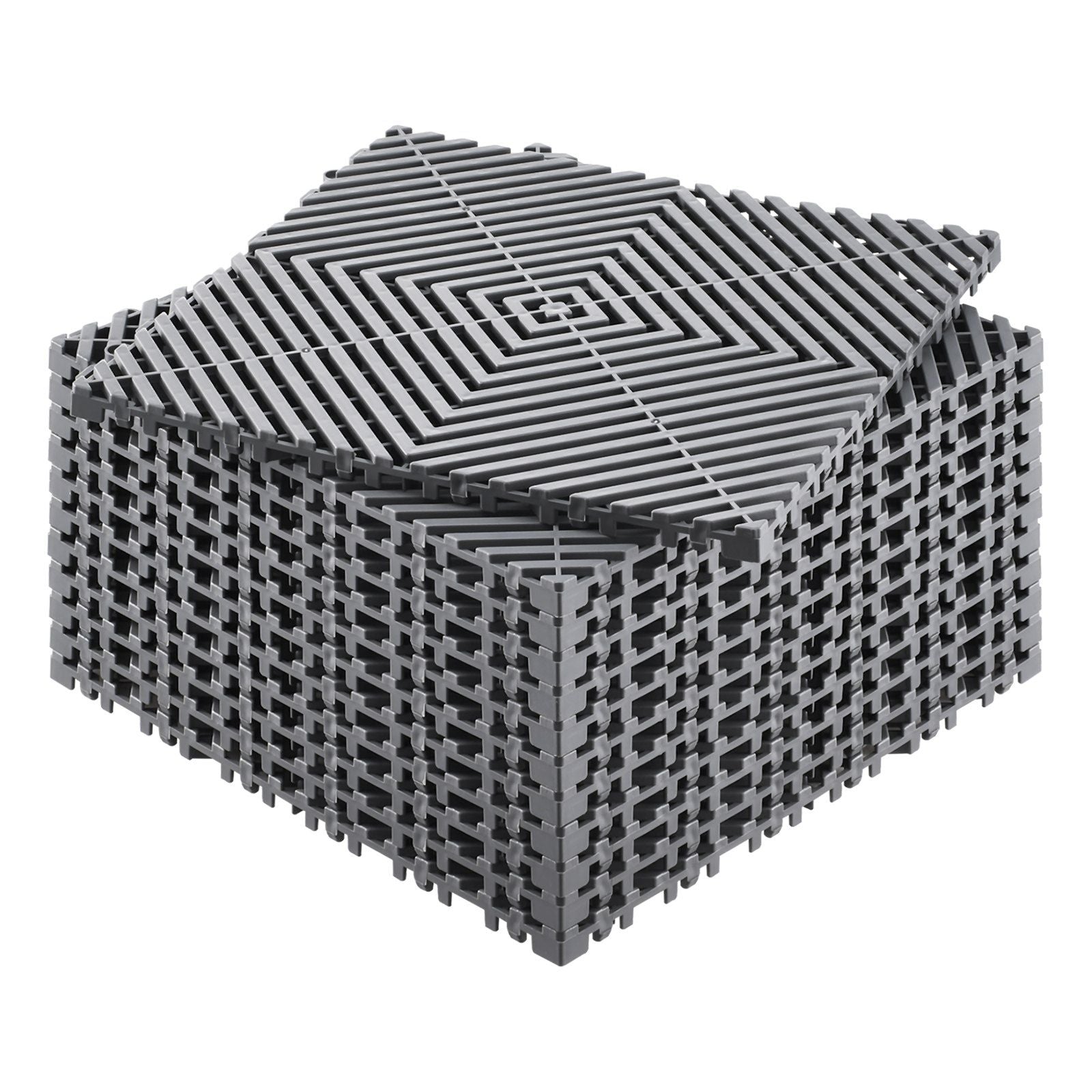 Interlocking Drainage Mat, 12'x12' Modular Cushion Durable PP Material, 12 Pcs Splicing Drainage Mats, Non-Slip Drainage Floor Tile and Shower Mat, for Garage, Garden, Kitchen&Outdoor, Grey